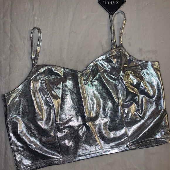 NWT zaful cropped shiny glitter cami top - Picture 6 of 11